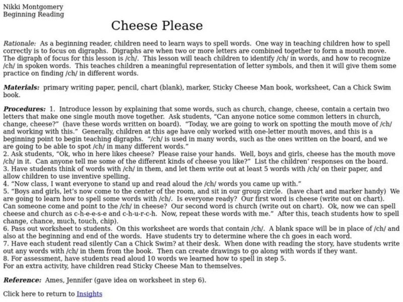 Cheese Please Lesson Plan