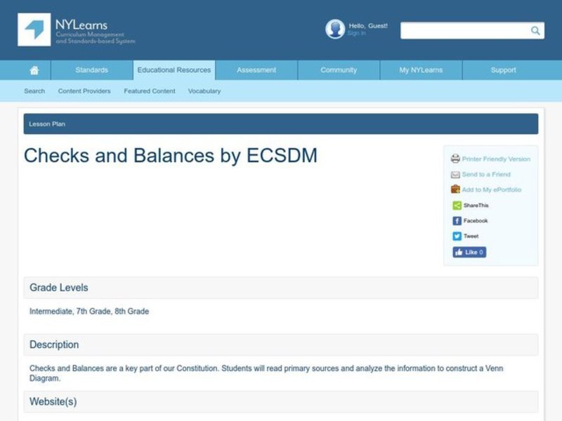 Checks and Balances Lesson Plan