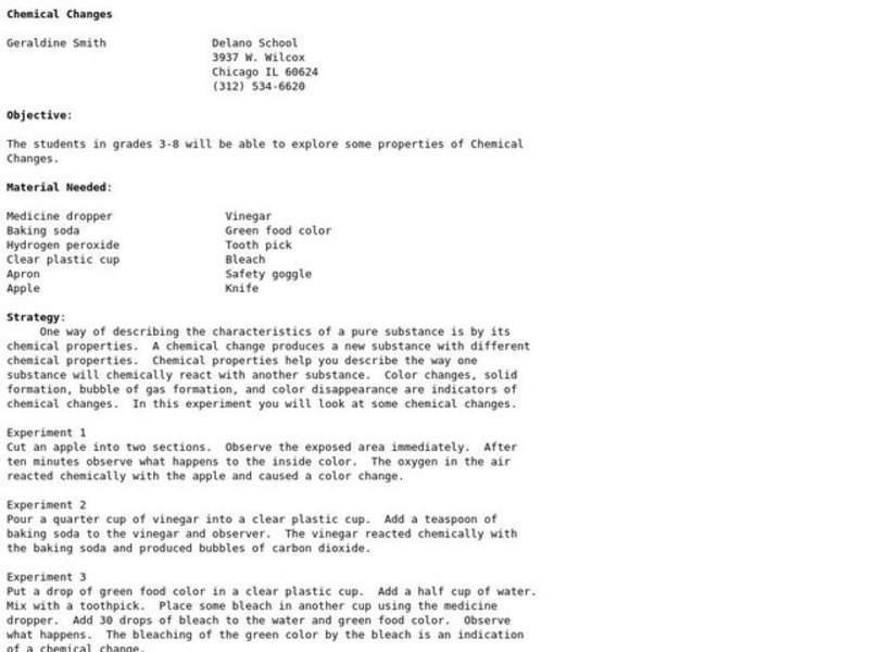Chemical Changes Lesson Plan