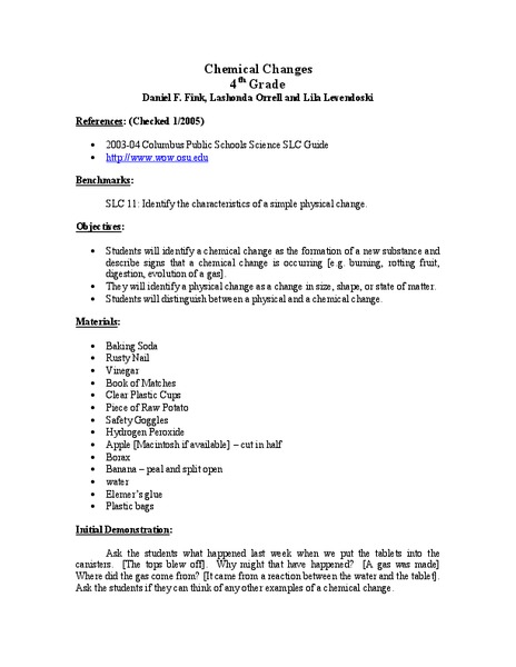 Chemical Changes Lesson Plan