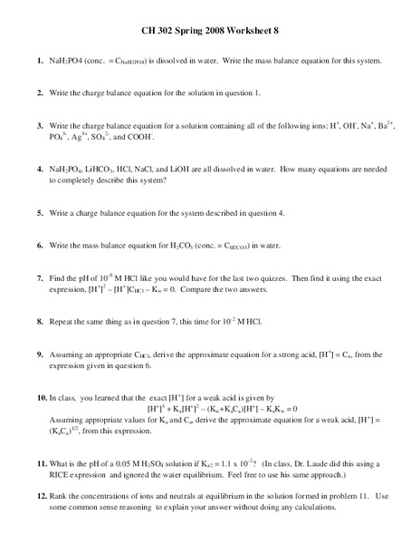 Chemical Equations Worksheet