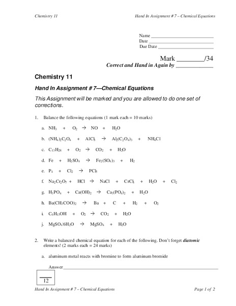 Chemical Equations Lesson Plan