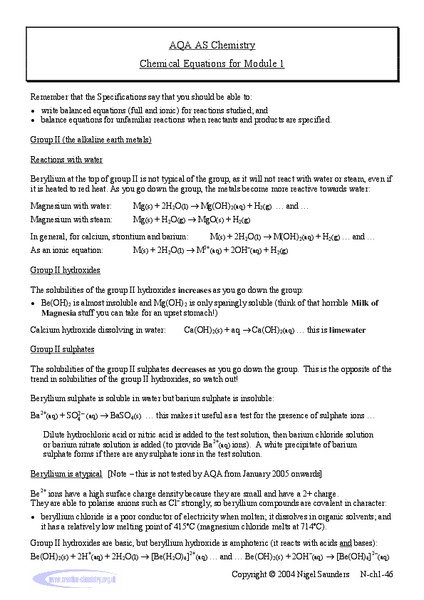 Chemical Equations Worksheet