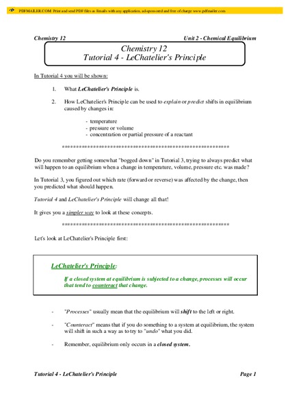 Chemical Equilibrium Lesson Plan