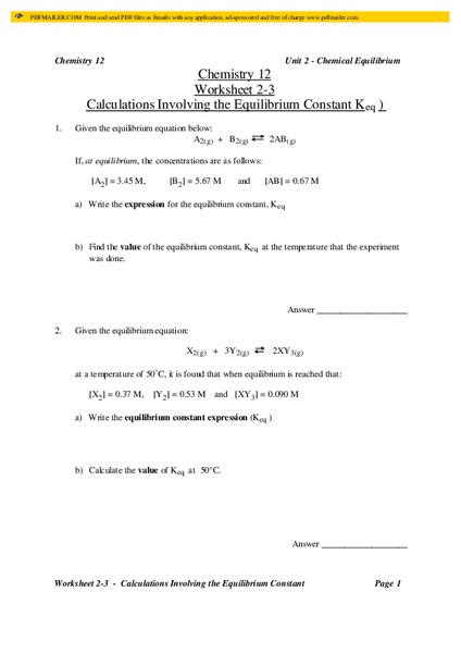 Chemical Equilibrium Lesson Plan