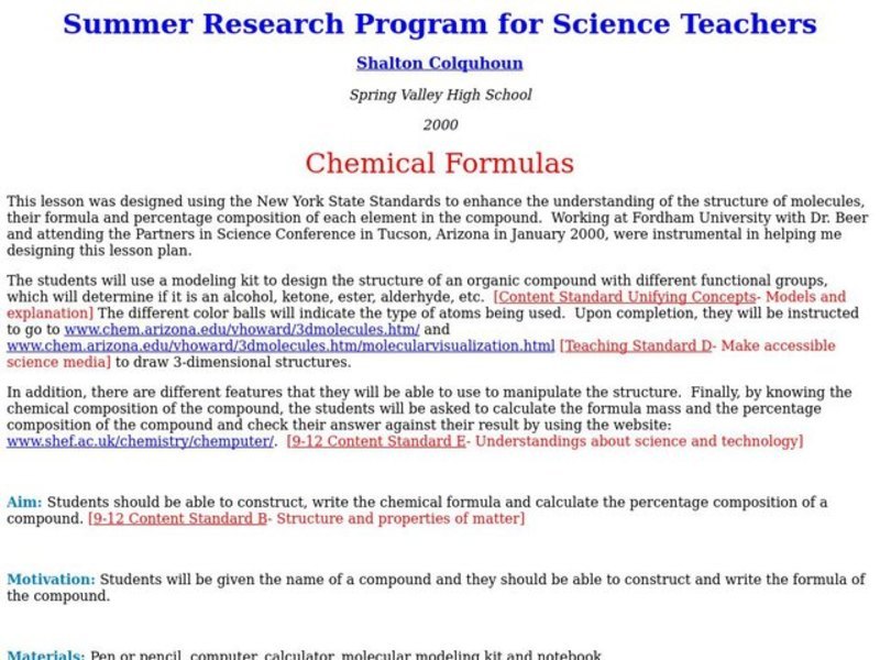 Chemical Formulas Lesson Plan