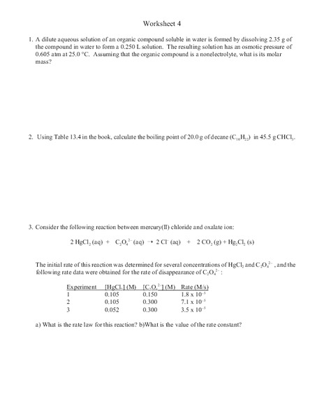 Chemical Reactions Worksheet