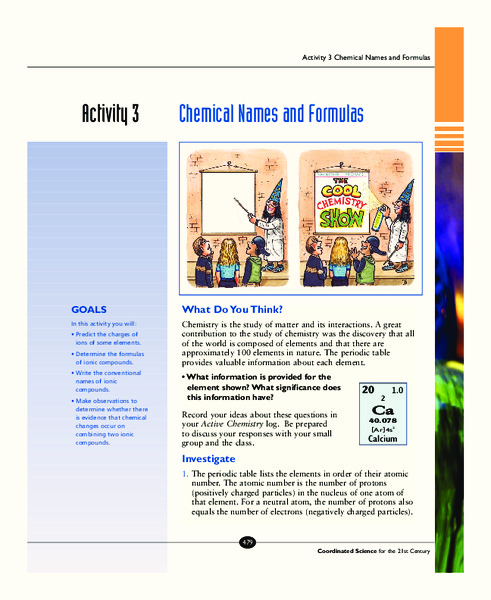 Chemical Names and Formulas Activity