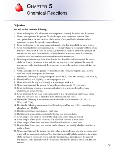 Chemical Reactions Worksheet