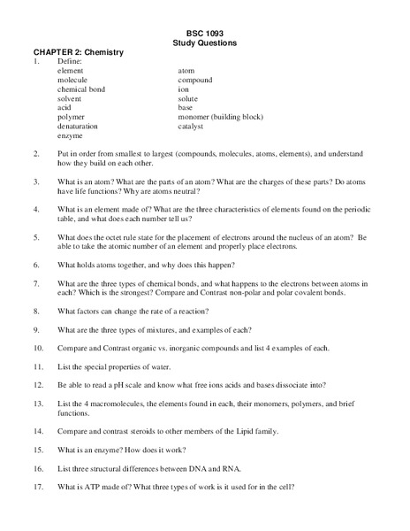 Chemistry Worksheet