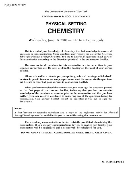 Chemistry Worksheet