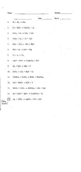 Chemistry Equations Worksheet