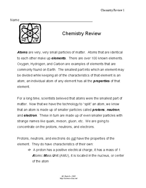 Chemistry Review Worksheet