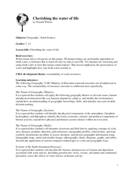 Cherishing the Water of Life Lesson Plan