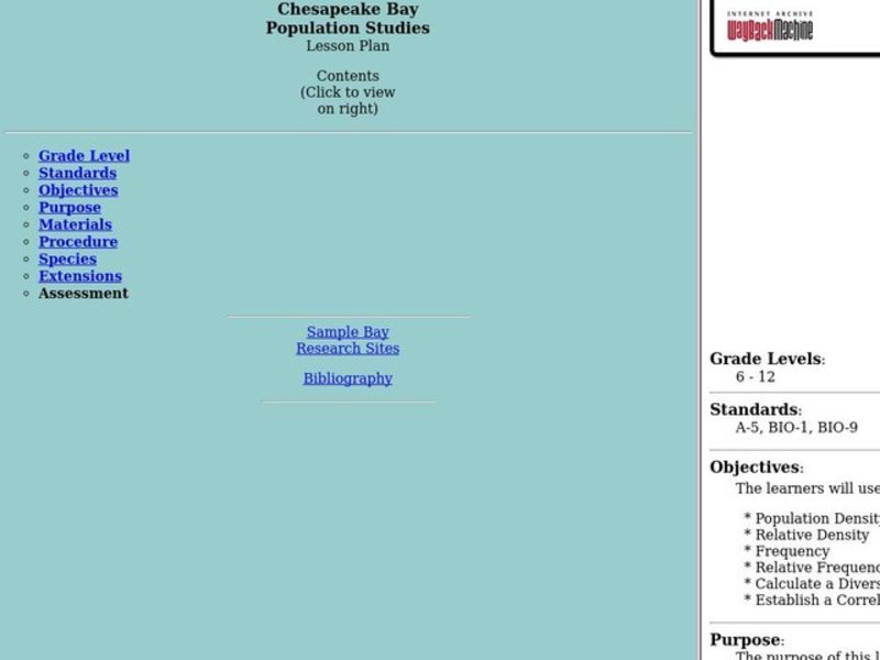 Chesapeake Bay Population Studies Lesson Plan