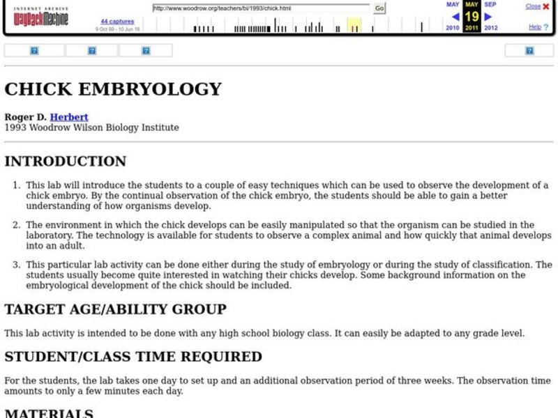 Chick Embryology Lesson Plan