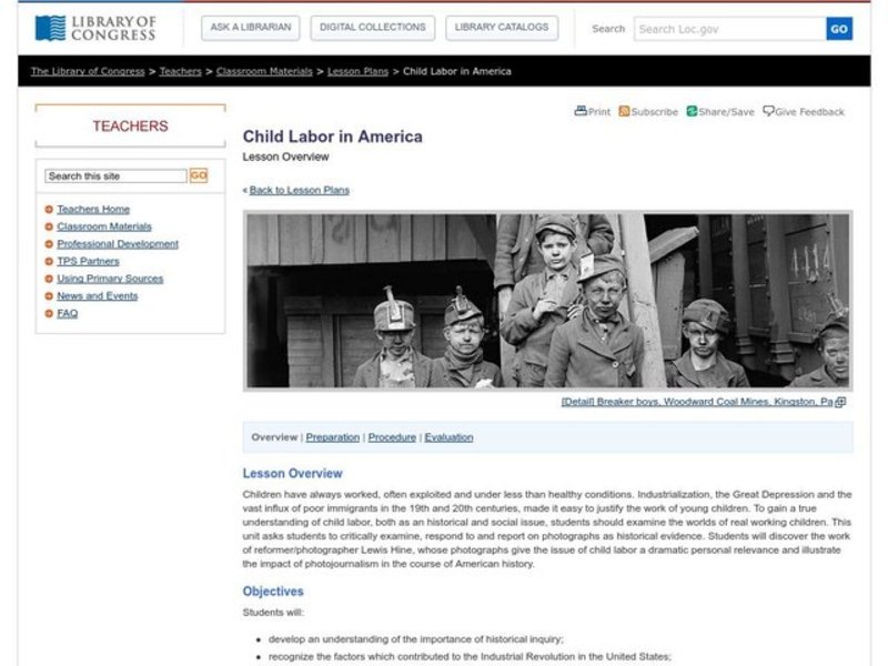 Child Labor in America Lesson Plan