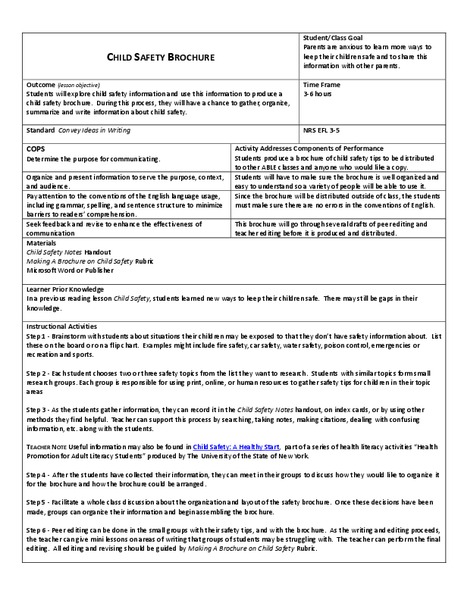 Child Safety Brochure Lesson Plan