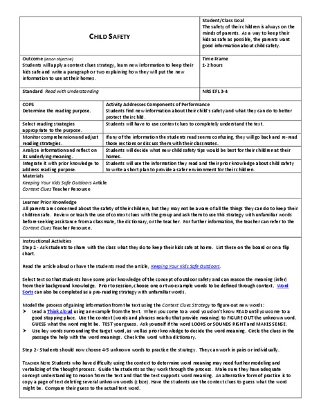 Child Safety Lesson Plan