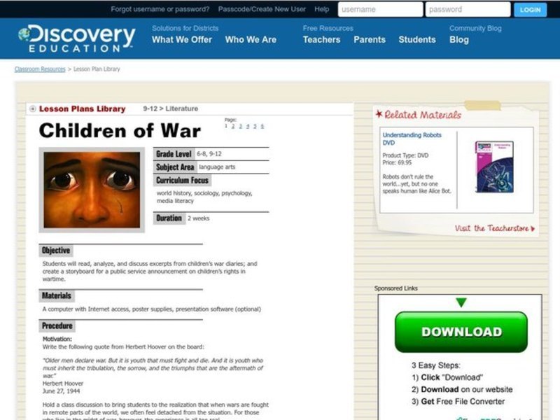 Children of War Lesson Plan