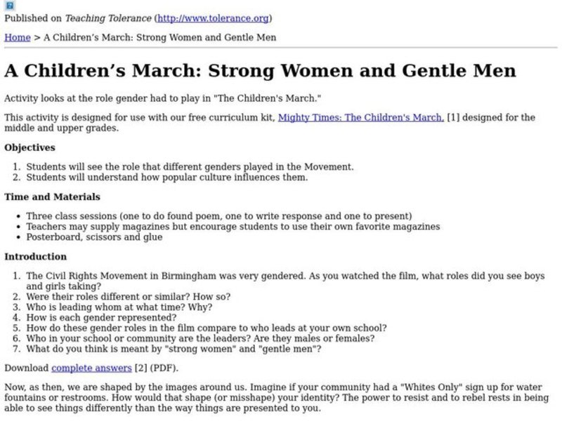 Children's March Teacher's Guide, Activity 6 Lesson Plan