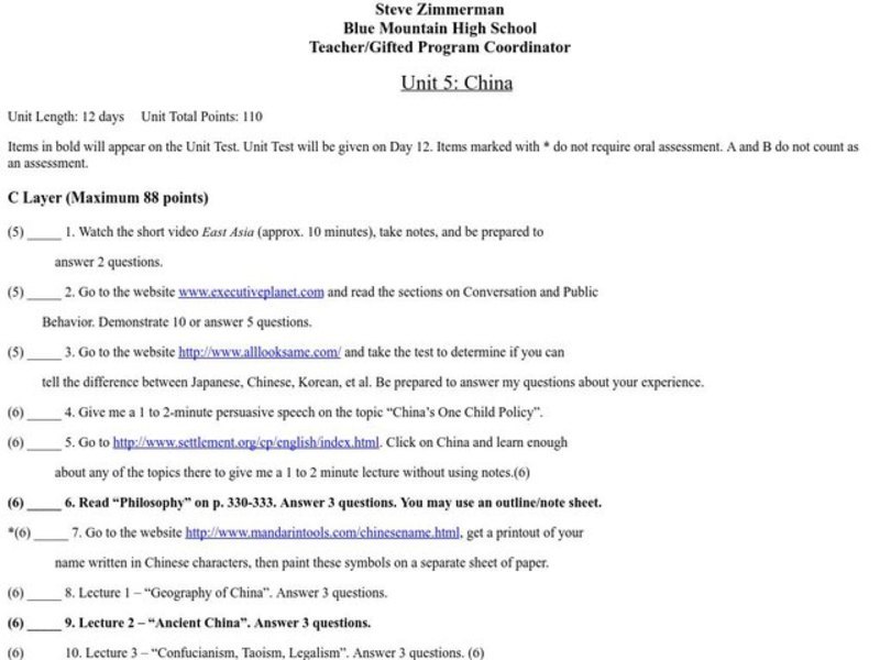 China Lesson Plan