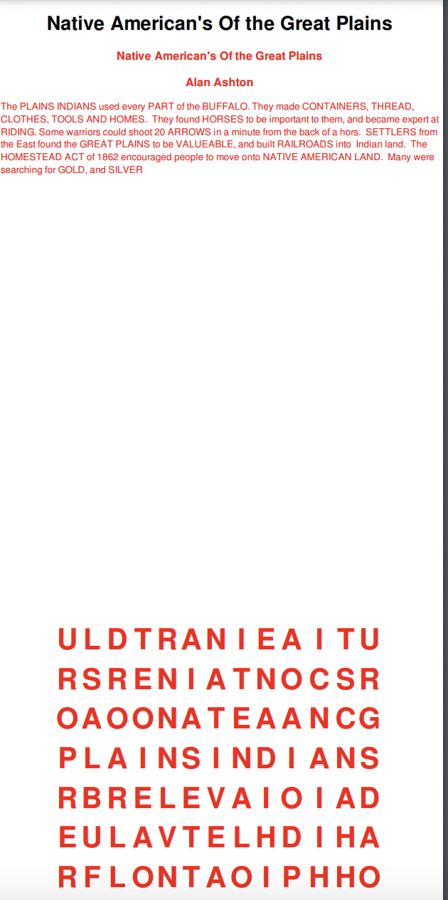 Native American's Of the Great Plains Worksheet