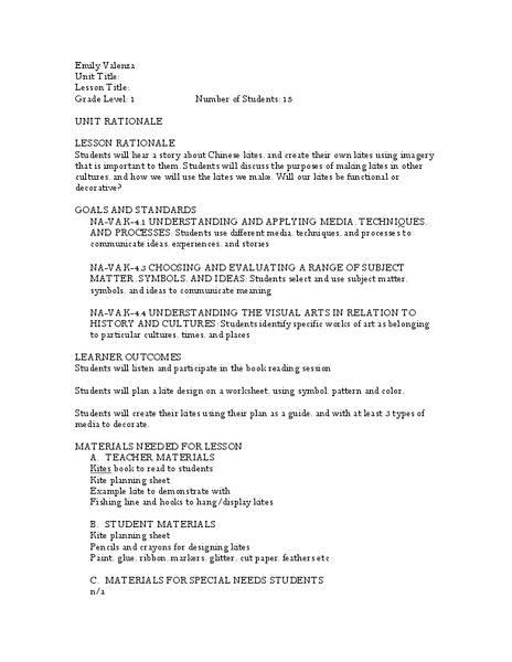 Chinese Kites Lesson Plan