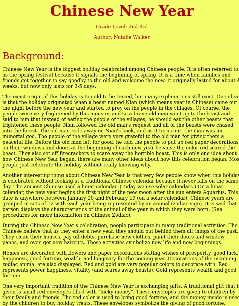 Chinese New Year Lesson Plan