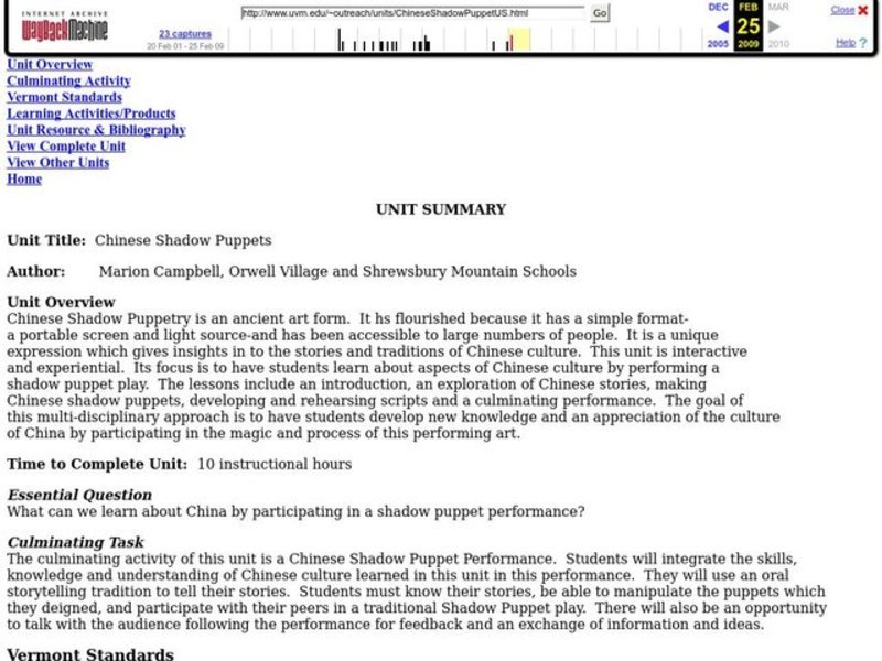 Chinese Shadow Puppets Lesson Plan