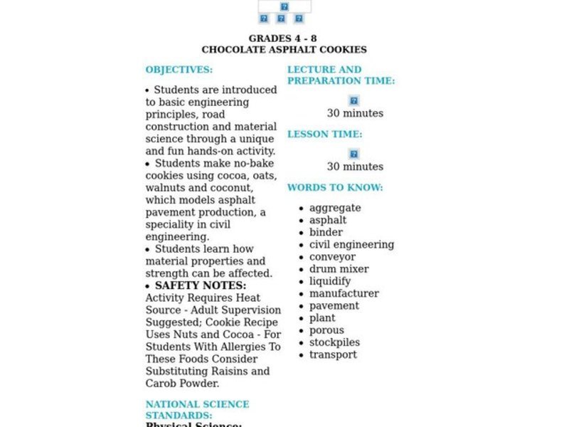 Chocolate Asphalt Cookies Lesson Plan