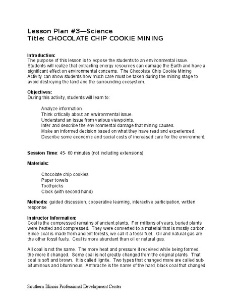 Chocolate Chip Cookie Mining Lesson Plan