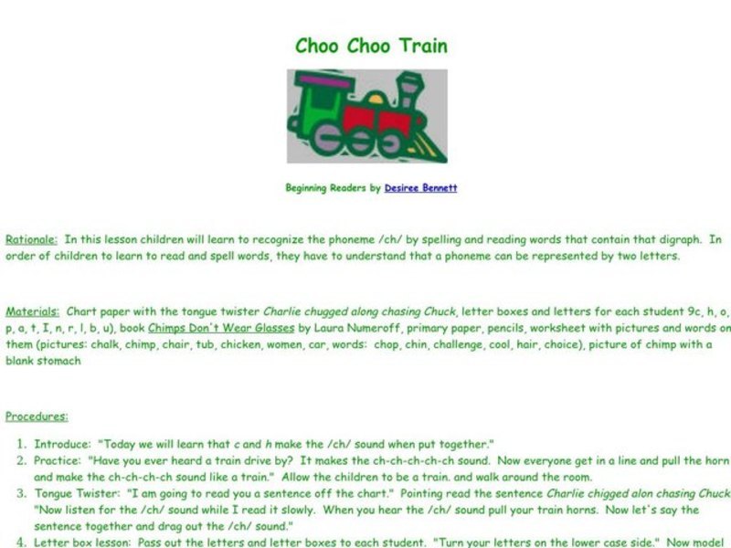 Choo Choo Train Lesson Plan