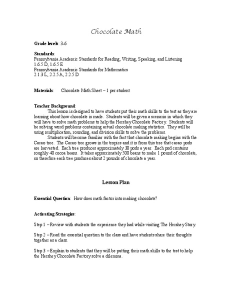 Chocolate Math Lesson Plan