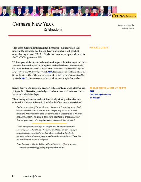 Chinese New Year Celebrations Lesson Plan