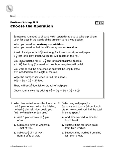 Choose the Operation Worksheet