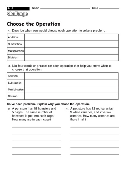 Choose The Operation Worksheet