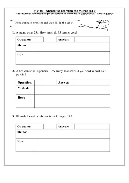 Choose the Operation and Method Worksheet