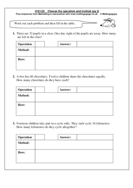 Choose the Operation and Method Worksheet