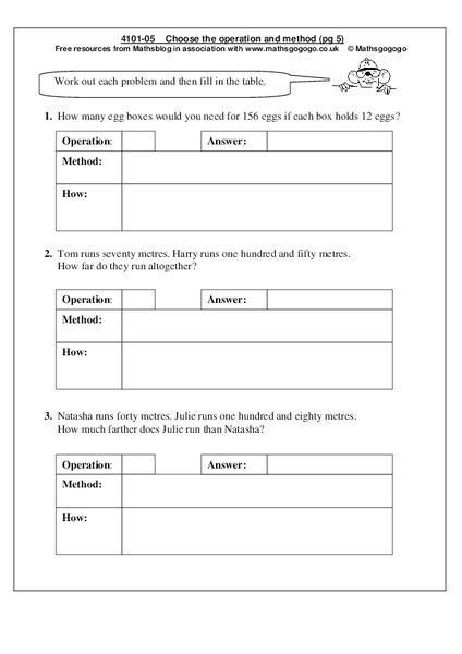 Choose the Operation and Method Worksheet
