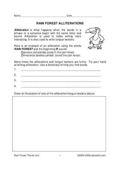 Rain Forest Alliterations Worksheet