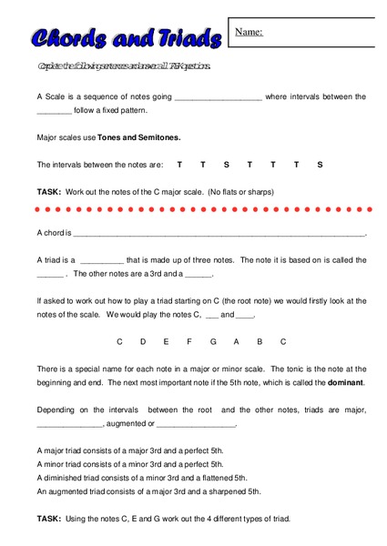 Chords and Triads Worksheet