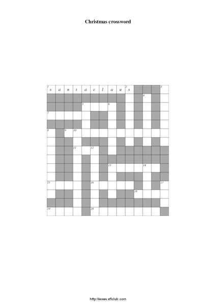 Christmas Crossword Worksheet