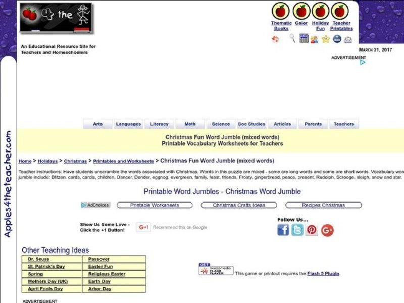Christmas Fun Word Jumble Worksheet