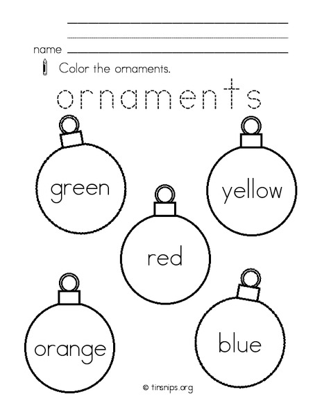 Christmas Ornaments Worksheet
