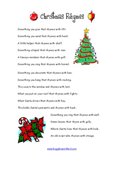 Christmas Rhymes Worksheet