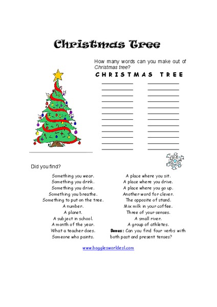 Christmas Tree Worksheet