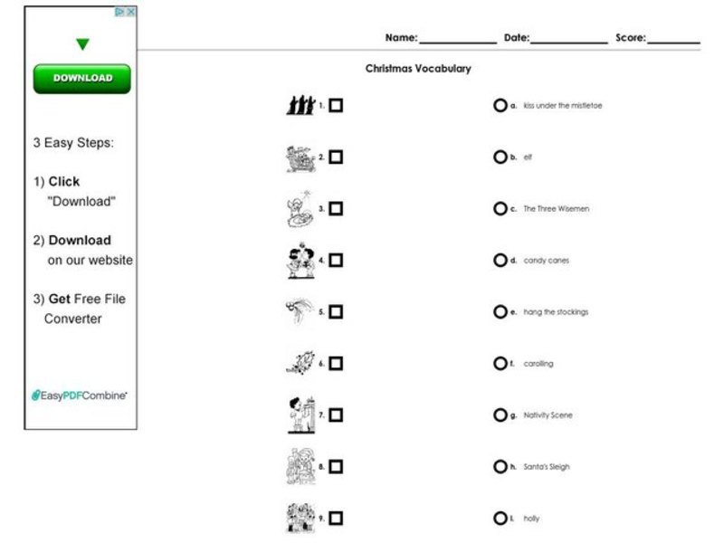 Christmas Vocabulary Worksheet