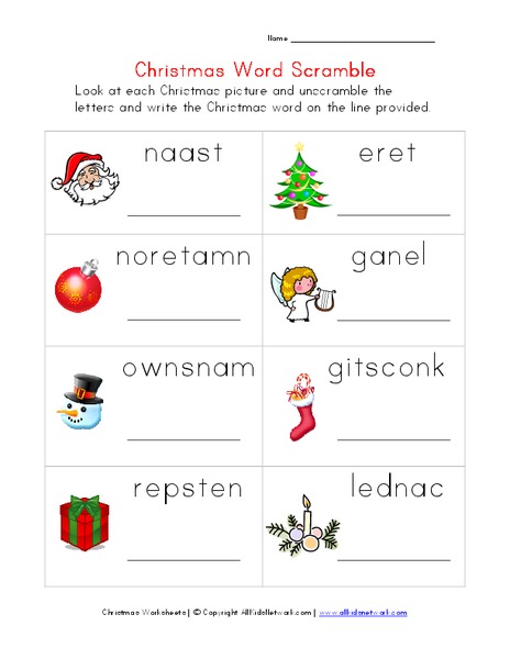 Christmas Word Scramble Worksheet