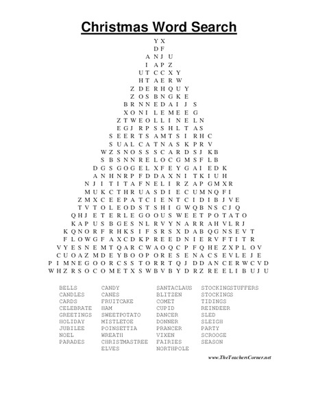 Christmas Word Search Worksheet